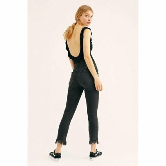 Free People Great Heights Frayed Skinny Jeans Faded Black Distressed Size 24 - Picture 2 of 10